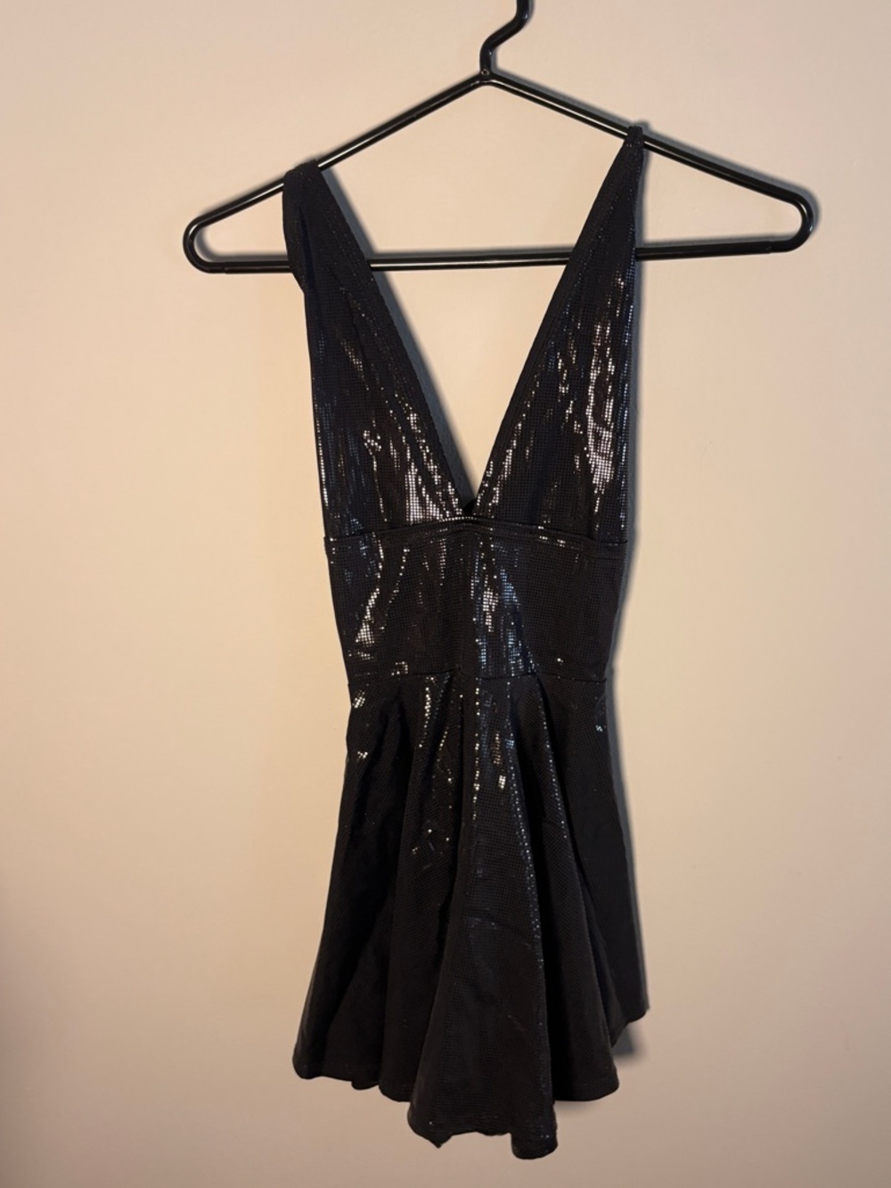 Black Sequin V-Neck Skater Romper